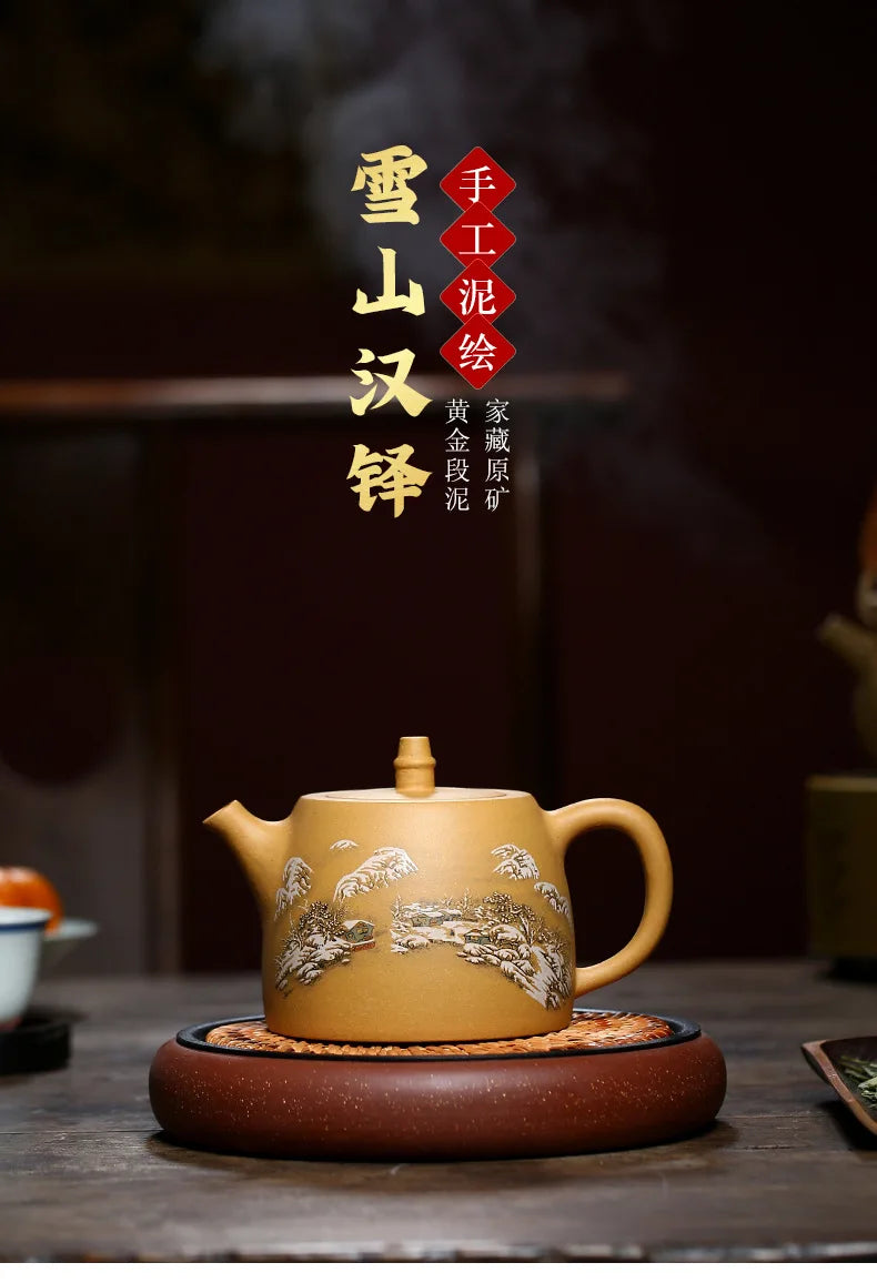Handmade Handmade Kung-Fu Drinkware, Mud Purple Clay Pot, All Hand-painted Handuo, Large Capacity Teapot, Zisha Yixing, 500ml