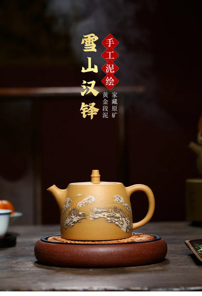 Handmade Handmade Kung-Fu Drinkware, Mud Purple Clay Pot, All Hand-painted Handuo, Large Capacity Teapot, Zisha Yixing, 500ml