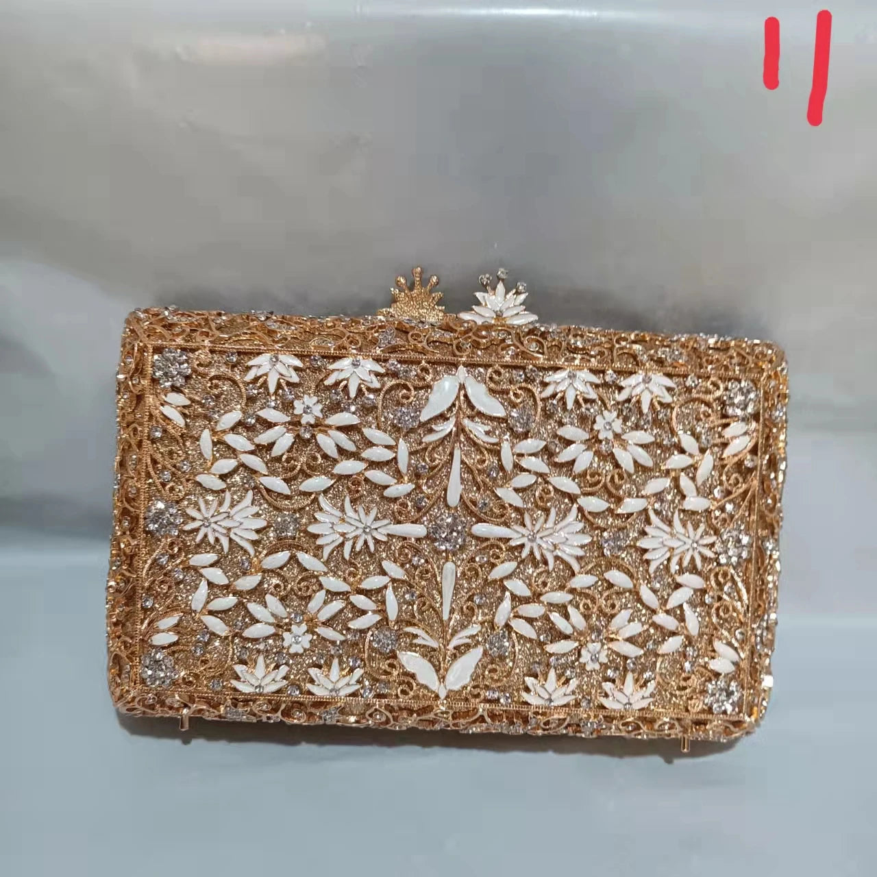 Woman Vintage Gold Flower Diamond Evening Purse Bridal Dinner Prom Floral Handbag Wedding Party Crystal Stone Female Clutch Bag