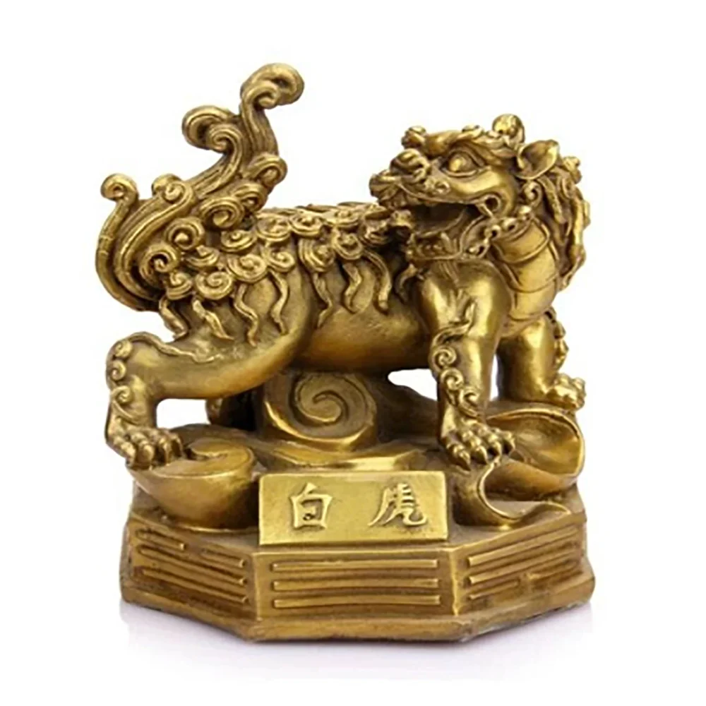 Copper statue Chinese Brass Carving White Tiger Fengshui Wealth Decoration Exorcise Evil Spirits Animal Statue