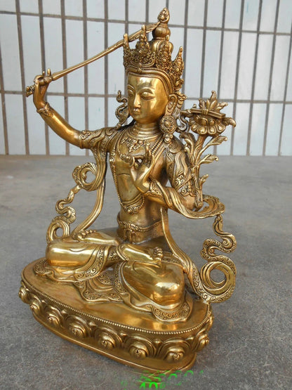 30CM LARGE home Temple family efficacious Protection Bless Safe Buddhism Tantra Bodhisattva Manjusri  Buddha brass statue