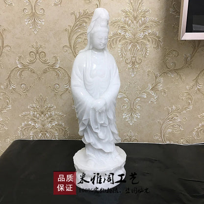 Unique- home family shop efficacious Protection Safety Health Talisman Hand carving jade Guanyin Bodhisattva Buddha statue