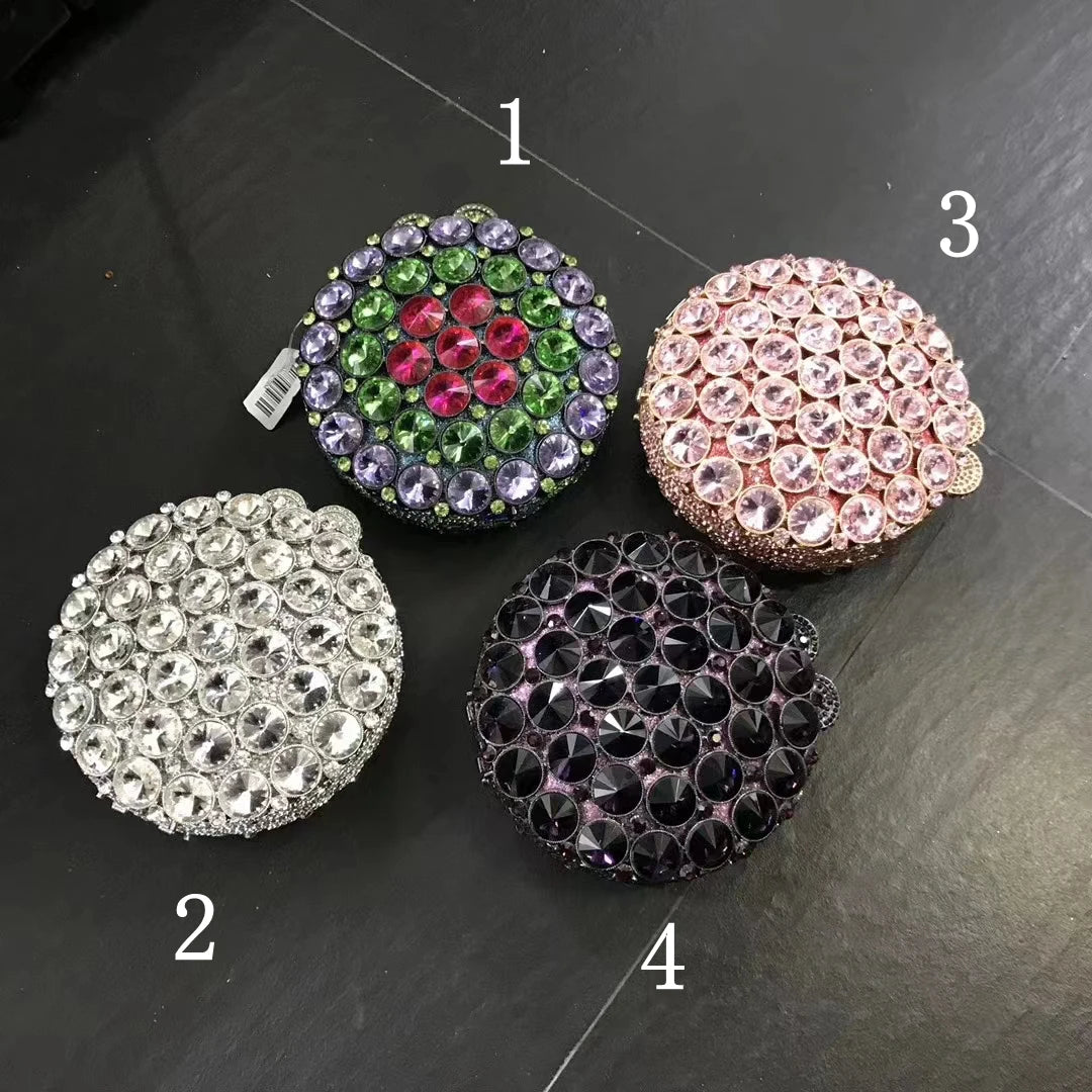 Colorful Round Toted Banquet Dinner Clutches Women Crystal Diamond Party Handbag Bling Stone Purse Wedding Bridal Evening Bag