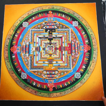 100% Hand painted Mandala wheel altar Enlightenment Thangka Thang-ga painting Buddhism home Hall altar wall Decorative art S5