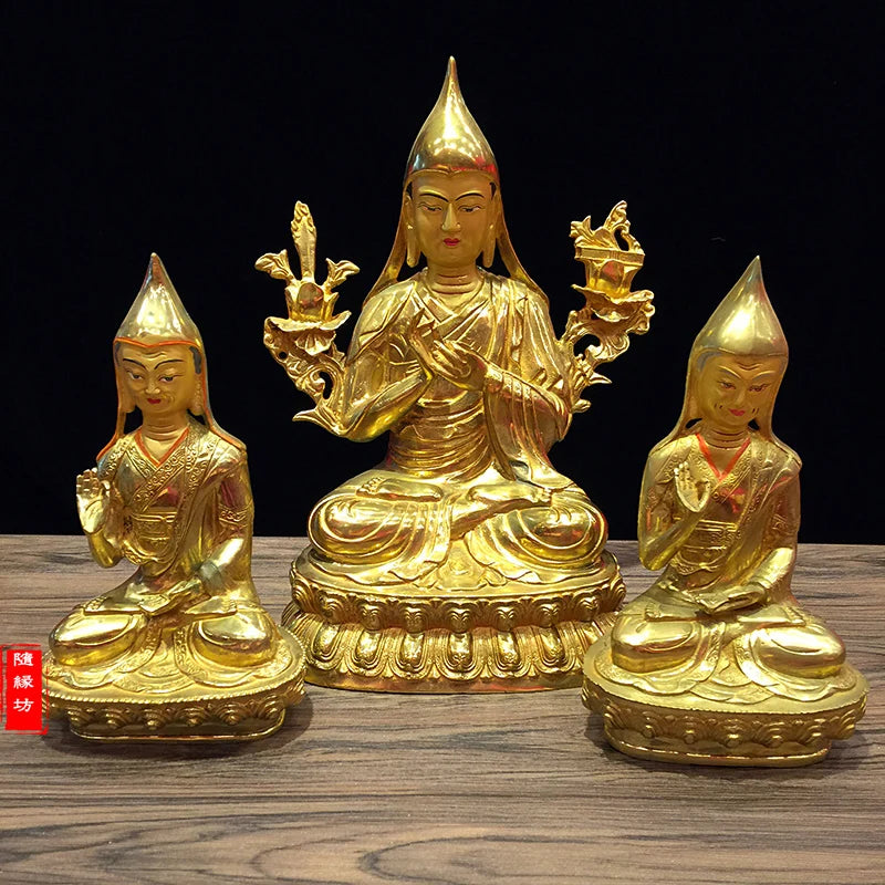GOOD --large # Buddhist Buddhism efficacious Protection Tibet Nepal Gold-plated brass gold Master Kaba Buddha statue-A set