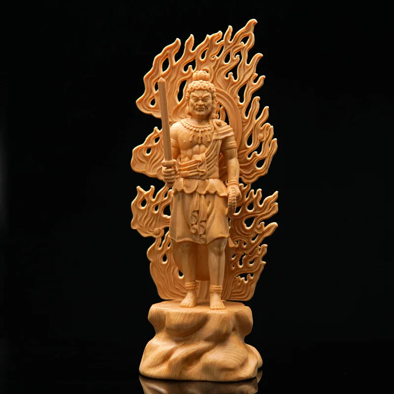 Acala Achala Fudo Mingwang Solid Wood Sculpture Home Decoration Wood Carving
