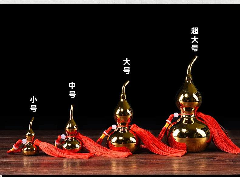 TOP COOL gift Pocket home mascot  fortune Mascot Money Drawing FENG SHUI lucky gilding copper cucurbit gourd statue