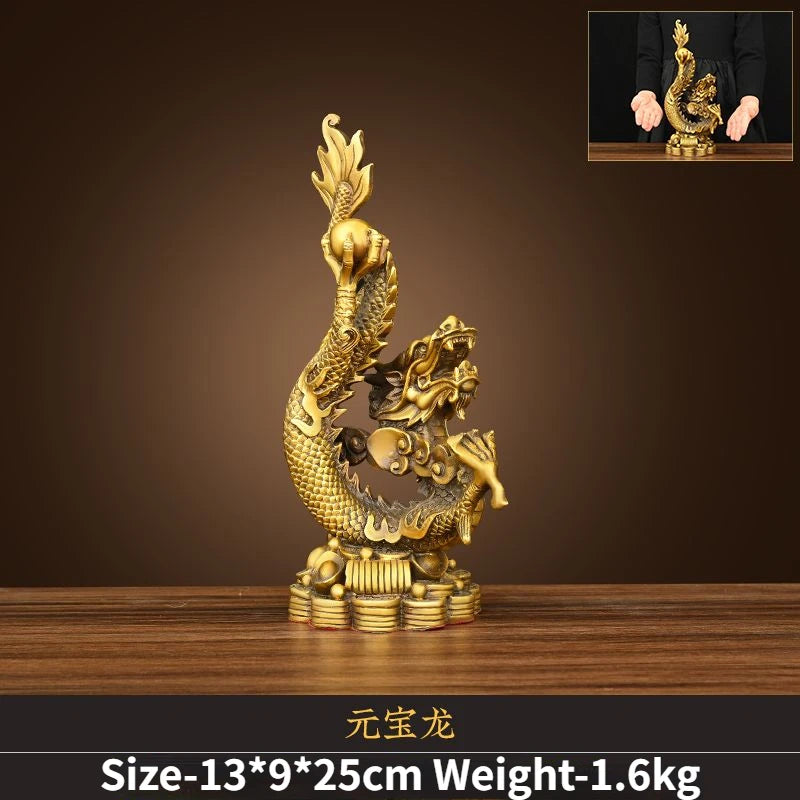 Zhaocai Pure Brass Dragon Teng Four Seas Xiangyun Dragon Pair Crafts Decoration Home Living Room Office Xiaolong