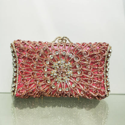 Pink Blue Hollow Out Rhinestone Handbag Woman Diamond Bridal Prom Dinner Purse Retro Style Crystal Wedding Party Cocktail Bags