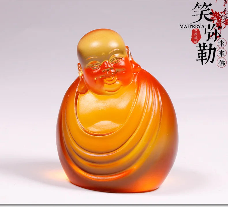 Coloured glaze smiling Maitreya ornament Maitreya future buddha crafts Buddhist gifts