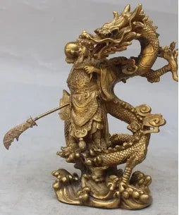 Chinese Fengshui Guan Gong Yu Warrior God Sword Stand in Dragon Statue
