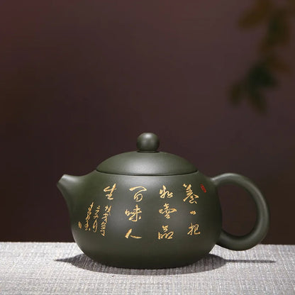 Zisha Teapot Yixing Handmade Pot, Kung-Fu Teaware, Purple Clay Drinkware for Puer Green Black Chinese Tea Green Xishi Carving