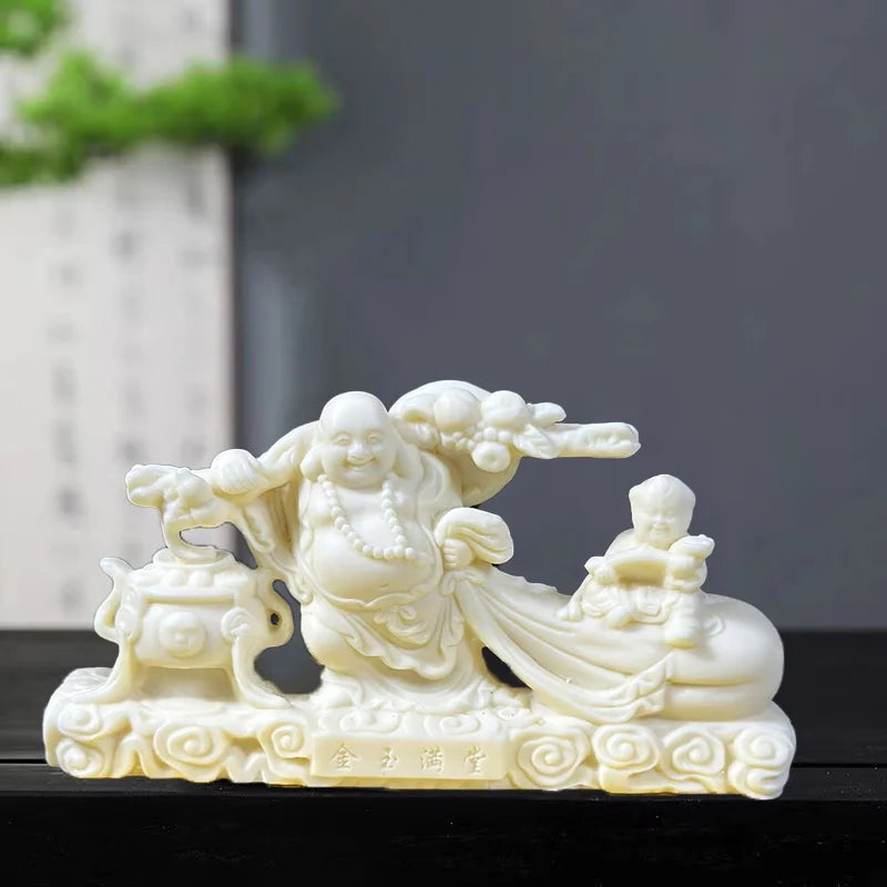 Cloth Bag Maitreya Buddha Figure Statue Hand-carved Chinese Buddhism God of Wealth Home Room Office Car Feng Shui Statue