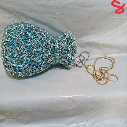 Woman Blue Multicolores Diamond Money Bag Shape Purse Bridal Dinner Prom Colorful Handbag Wedding Party Crystal Shinny Lady Bags