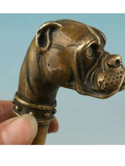 Pure Copper Old Qing Ming French dog Hand Carved Dog Statue Cane Walking Stick Head  Walking Stick Head