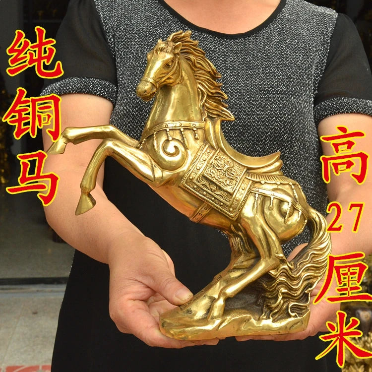 HOME office Company FENG SHUI business GIFT Money Drawing GOOD LUCK battle steed horse Mascot Brass Sculpture 27CM