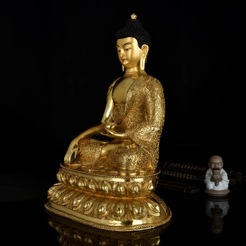 45CM LARGE # Buddhist Buddhism HOME family efficacious Safety Protection Tibetan Gold-plated Sakyamuni brass Buddha statue