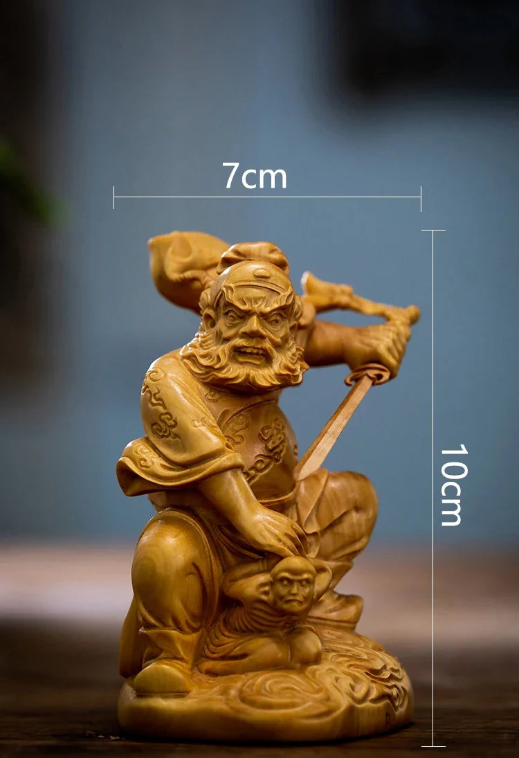 10cm Boxwood ZhongKui Wood Sculpture Figure of Buddha Statue Household Decor Arts Home Decor