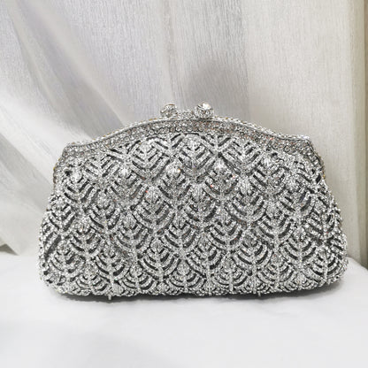 Woman Crystal Rhinestone Dinner Party Leaves Evening Bag Hollow Out Fashion Silver Handbag Wedding Bridal Gala Diamond Purse