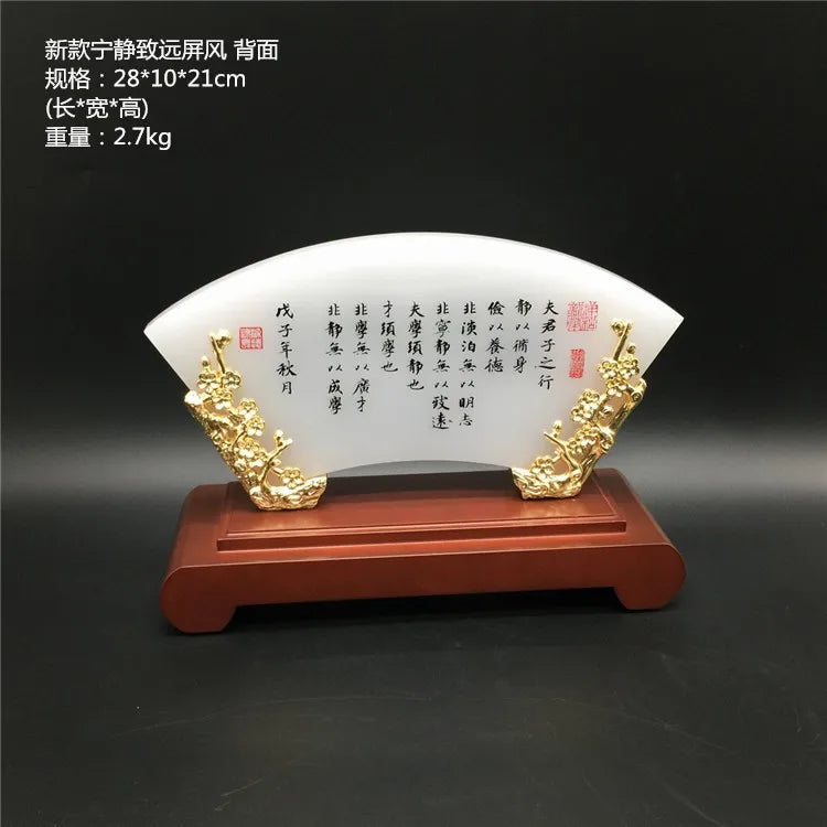 HOT SALE CHINA foreign gift office Mascot Success Golden JADE "ning jing zhi yuan "FENG SHUI art statue