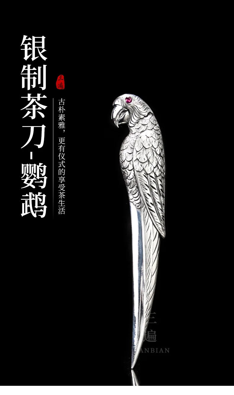 Three Times Silver Gilded Parrot Silver Tea Knife Pu'er Tea Brick Knife Tea Knife Dark Brick Tea Tea Needle Tea Awl Kung Fu Te