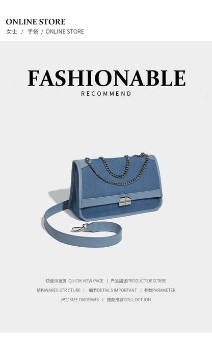 New denim chain tote bag for women's large capacity commuting single shoulder crossbody bag