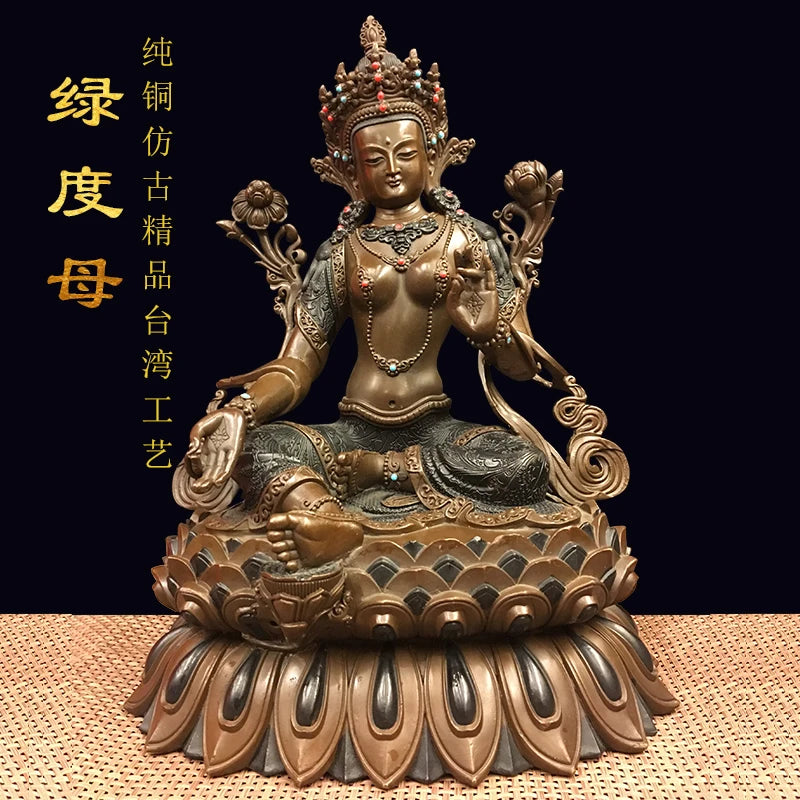 $1500- 34CM Large# TOP GOOD Lotus Green Tara Buddha Buddhist bless family home Safety Health wealth efficacious Buddha statue