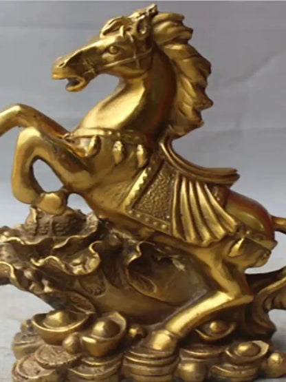 8inch Chinese Bronze FengShui Wealth Zodiac Animal Success Horse YuanBao Statue
