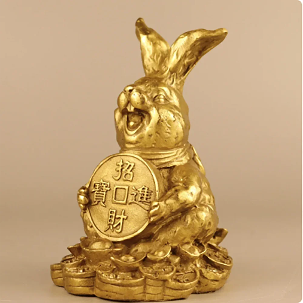Pure copper rabbit ornaments rich rabbit zodiac rabbit ingot Ruyi money rabbit decoration crafts gift mascot