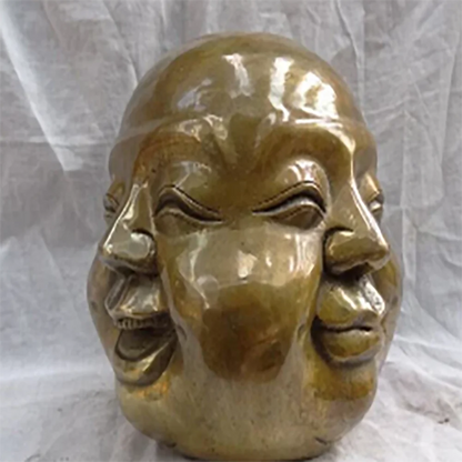 9CM China Chinese Bronze Copper Buddhism Happy 4 Face Maitreya Buddha Head Statue unicornio garden decoration