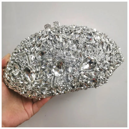 Woman Black Silver Multicolored Diamond Party Handbag Elegant Hollow Crystal Evening Purse Wedding Bridal Rhinestone Clutch Bag