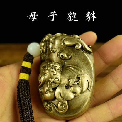 Regulating spirit GOOD LUCK mascot Success BRASS dragon PI XIU hand pieces Talisman bless safe bring Fortune money Good luck