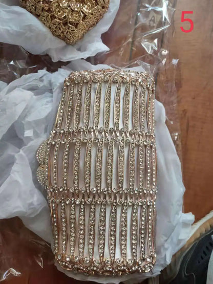 Woman Gold Silver Hollow Out Diamond Clutch Elegant Banquet Evening Purse Wedding Bridal Cocktail Bag Gala Party Crystal Handbag