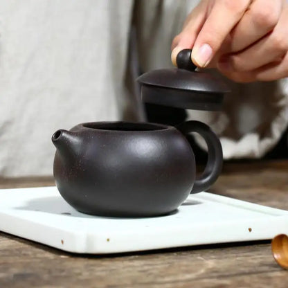 Zisha Teapot Yixing Handmade Pot, Kung-Fu Teaware, Purple Clay Drinkware for Puer Green Black Chinese Tea, Black Gold Sand Xishi