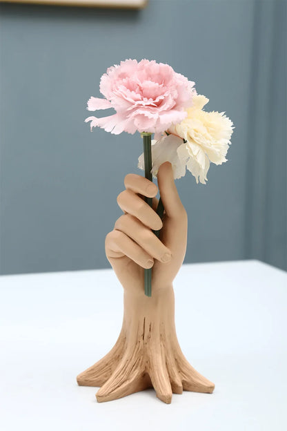 Nordic Style Hand Shape Vases for Flowers Home Decoration Elegant Resin Planter Vase Christmas Gifts Flowerpots