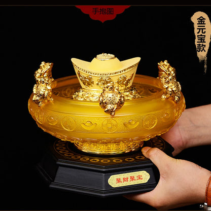 2022 SHOP HOME hall Lobby Reception Mascot Inviting money GOOD LUCK crystal GOLD YUAN BAO FENG SHUI JU BAO PEN treasure bowl