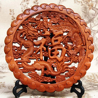 Southeast Asia HOME SHOP Company Exorcise evil spirits Good luck FENG SHUI prosperity Dragon Phoenix Rosewood carving talisman