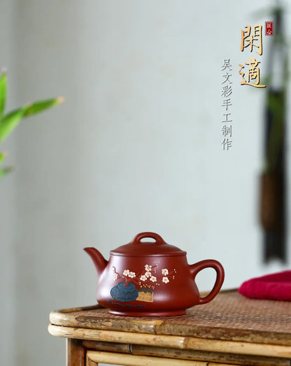 Yixing Purple Sand Pot, Famous Hand-painted Plum Blossom Ore Dahongpao Kung-Fu Teaware Purple Clay Drinkware for Puer Green