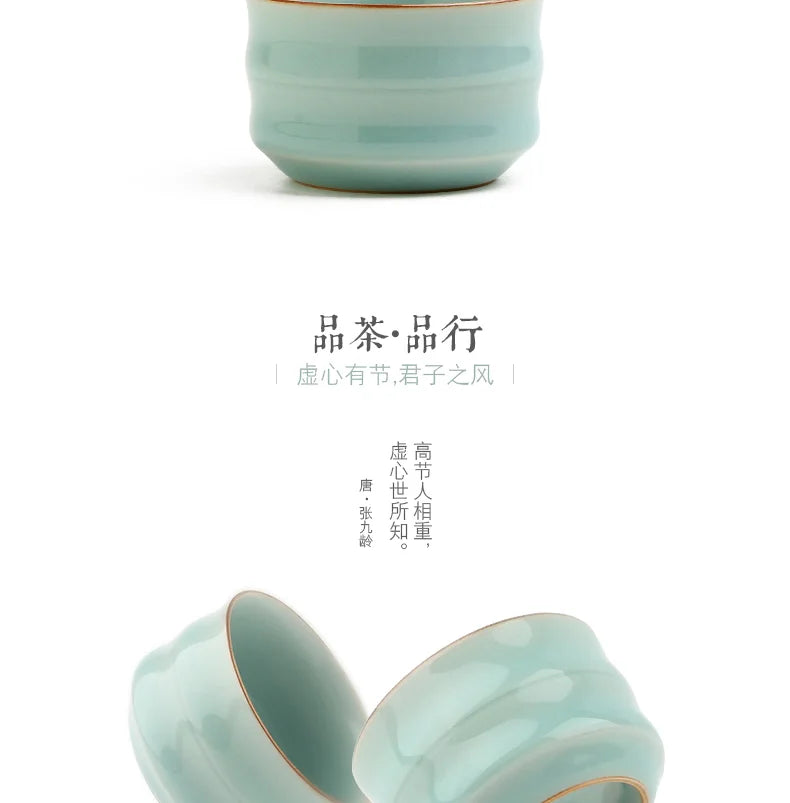 Guanfu Museum Longquan Pink Green Bamboo Joint Cup Tea Cup Kung Fu Tea Cup Ceramic Tea Set Master Cup Single Cup Guanfu Dudu Pro
