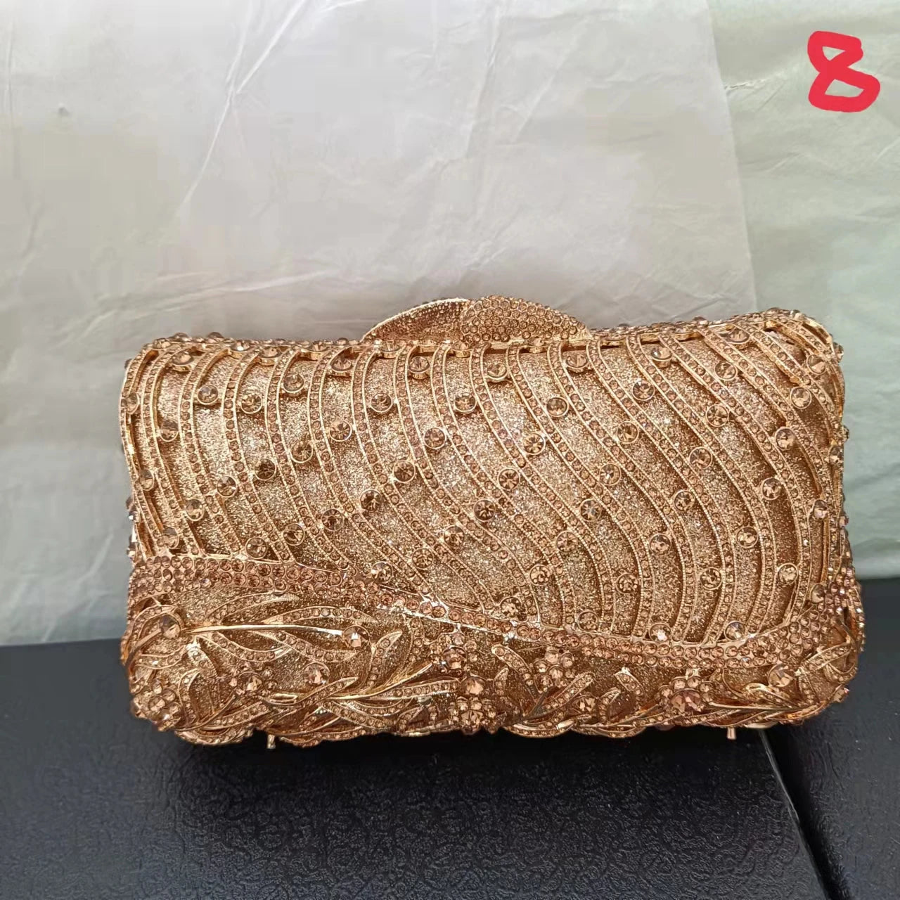 Woman Purple Gold Diamond Flower Clutch Hollow Out Floral Evening Purse Wedding Bridal Cocktail Prom Bag Party Crystal Handbag