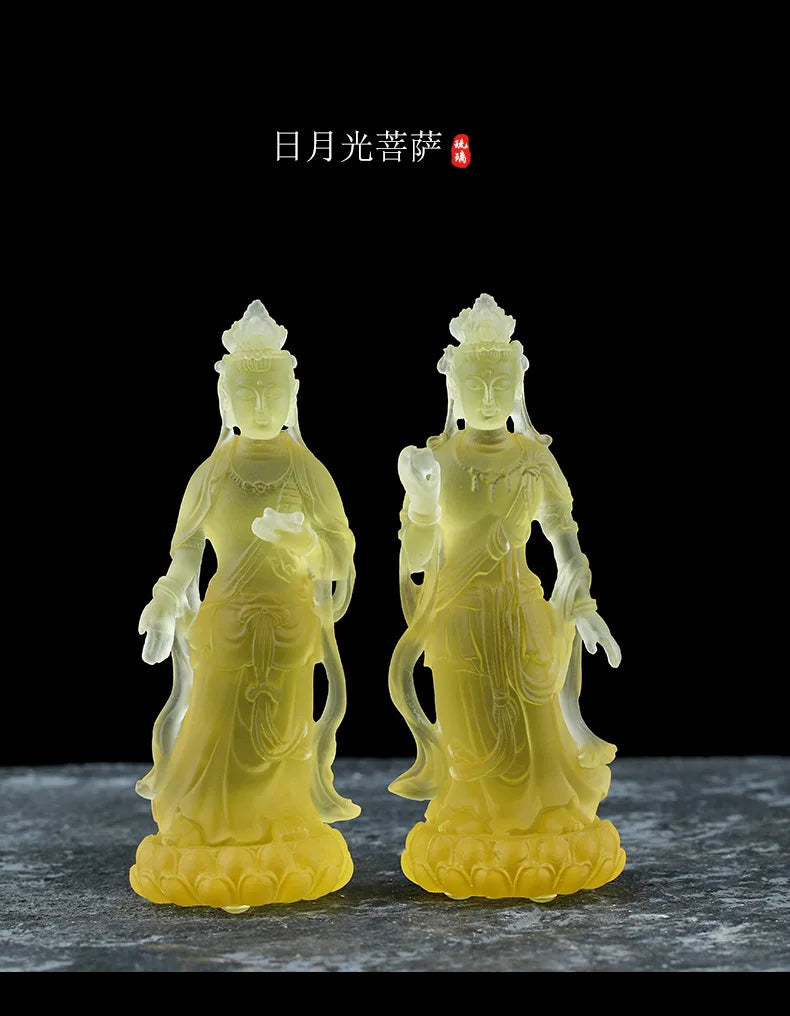 A Pair Coloured glaze Sunlight and Moonlight Bodhisattva Art Ornament Crafts