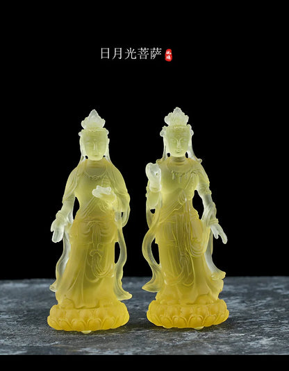 A Pair Coloured glaze Sunlight and Moonlight Bodhisattva Art Ornament Crafts