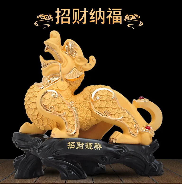TOP GOOD wealth and treasure # office home shop Money Drawing Talisman # Fortune GOLDEN dragon PI XIU FENG SHUI statue
