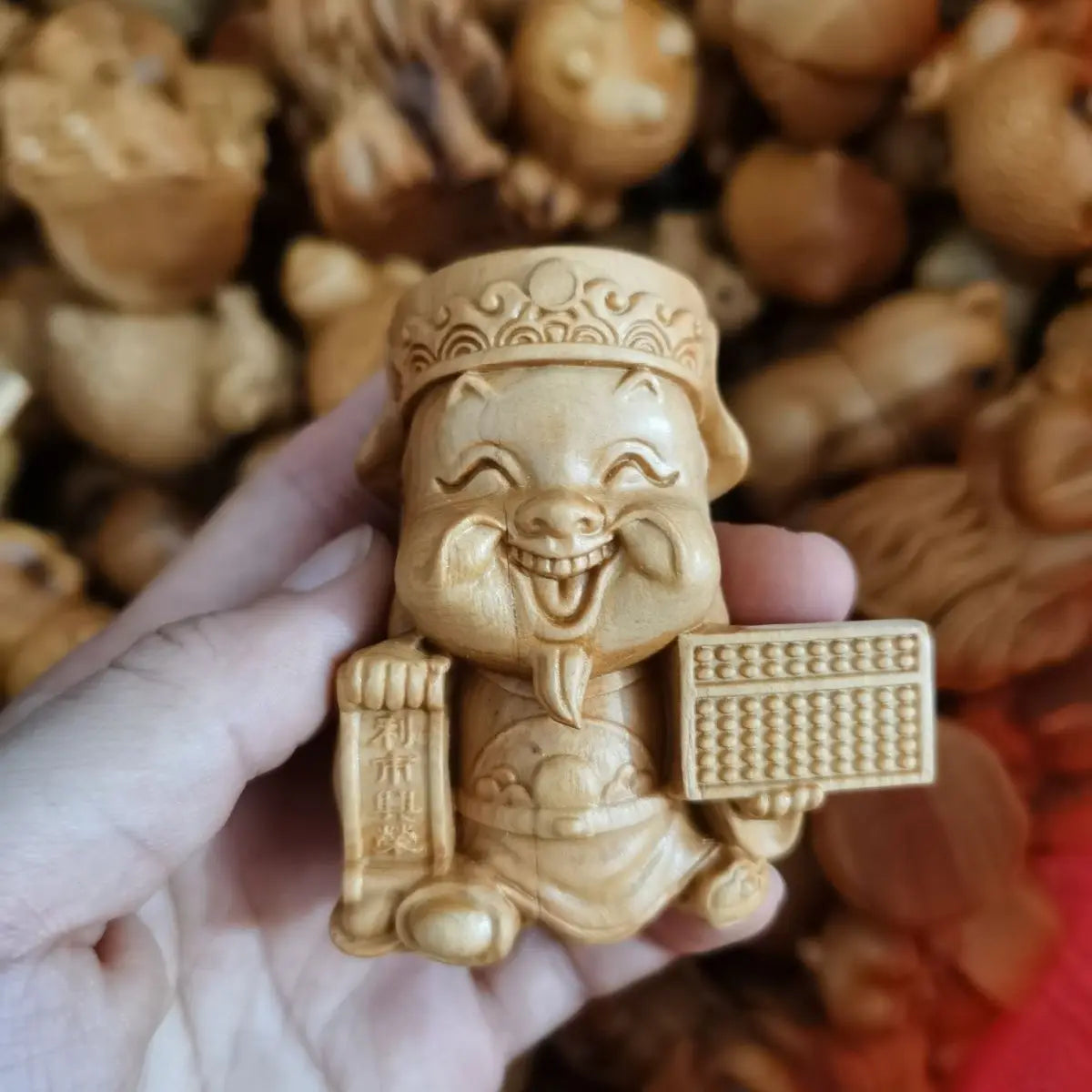 Taihang Cliff Cypress Wood Carved 【Bring Wealth and Good Luck 】 Pig and Rabbit Home Decoration Office Accessories Car Ornaments