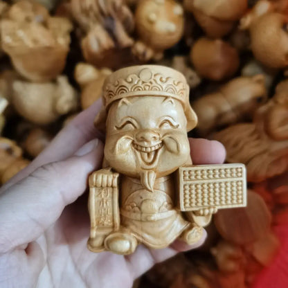 Taihang Cliff Cypress Wood Carved 【Bring Wealth and Good Luck 】 Pig and Rabbit Home Decoration Office Accessories Car Ornaments