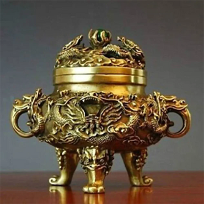 Exquisite Collectible Chinese Brass Dragons Incense Burner