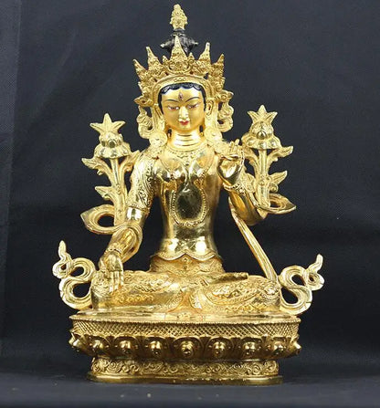 33CM LARGE  Buddhism TOP GOOD Buddha figure HOME BLESS Talisman Protection- gilding Tibetan White Tara Buddha BRASS statue