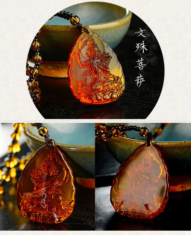 WOW- Greco-Buddhist pocket travel efficacious Mascot Auspicious the Bodhisattva Manjusri Buddha Crystal Pendant Buddhist Amulet