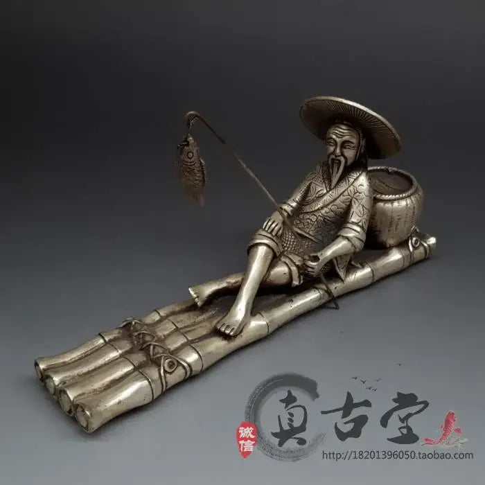 Exquisite antique white copper sculpture Jiang Tai Gong Fishing home decoration