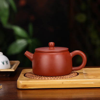 Zisha Teapot with Flat Lid, Yixing Handmade Pot, Kung-Fu Teaware, Purple Clay, Drinkware for Puer, Green, Black, Chinese Tea